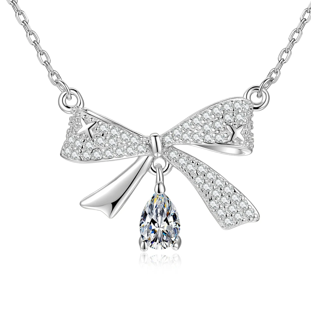 D Color VVS1 Water Droplet 0.5ct Moissanite Pendant Butterfly Necklace S925 Sterling Silver Zircon for Woman Party Jewelry Gift