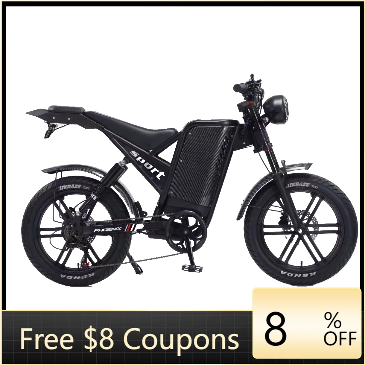 

STLF 48V 1000W Vintage Fat Fish E Bike 20 Inch Tire Wheel Fast Electric City Mountain Bike Full Suspension Adult Dirt Bicycle