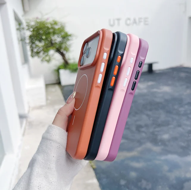 حافظة MagSafe بأزرار ملونة نافذة عدسة كبيرة مقاومة للصدمات متعددة الألوان لسلسلة iPhone13-17 2025 جديد