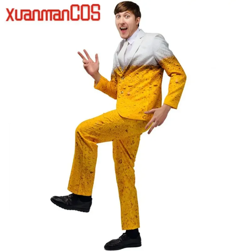 A Loving Family Halloween MenS Oktoberfest Cosplay Costume Suit for Adult Woman Man Othes Role Play Yellow Beer Party 2025 New