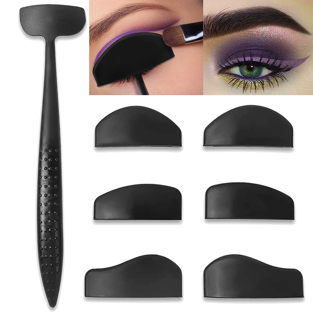 Kit de línea de arrugas 6 en 1, plantilla de delineador de ojos para eliminar los ojos, sombra de ojos para mujeres, plantillas de maquillaje de ojos de silicona con corte de pliegue, color negro
