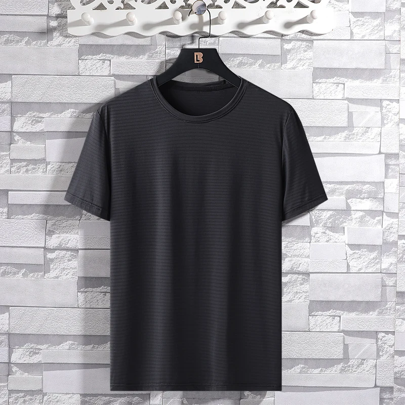 

Summer New Stripe High Quality Ice Silk Men's Short sleeved T-shirt Comfortable Cool Outdoor Running Breathable Couple Top