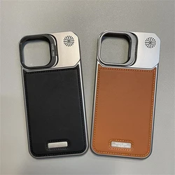 Metal Lens Holder Frameless Leather Magnetic Case For iPhone 17 Air 16 pro max 15 14 Plus 13 12 MagSafe Wireless Charging Cover