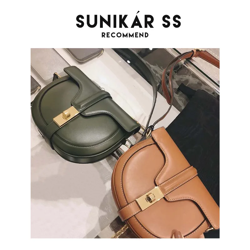 New Fashion Semicircle Saddle Cow Leather Small Bag Women Famous Luxury Brand Saddle Designer Lock Shoulder Crossbody Mini Bag