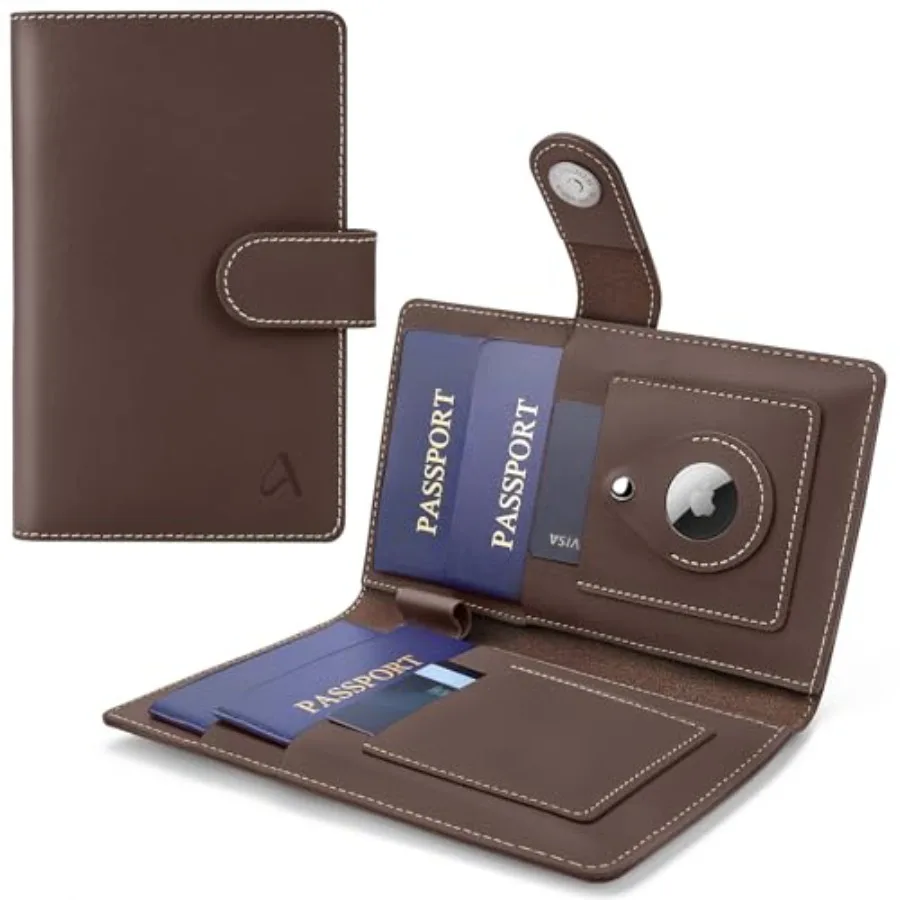 

Family Passport Holder, Rfid Blocking Passport Wallet with AirTag Slot, Genuine Leather Travel Document Organizer for Women and