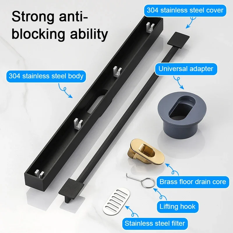 Дренаж для пола душа с защитой от запаха, Длина 3,2 см, невидимый, чрезвычайно узкий дренаж, черный линейный дренаж из нержавеющей стали 304