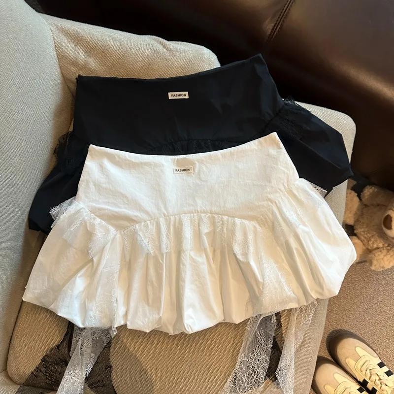 

Юбка А-силуэта с цветочным принтом, женская, летняя, новинка, с кружевной лентой, высокая талия, эластичная, стандартный крой