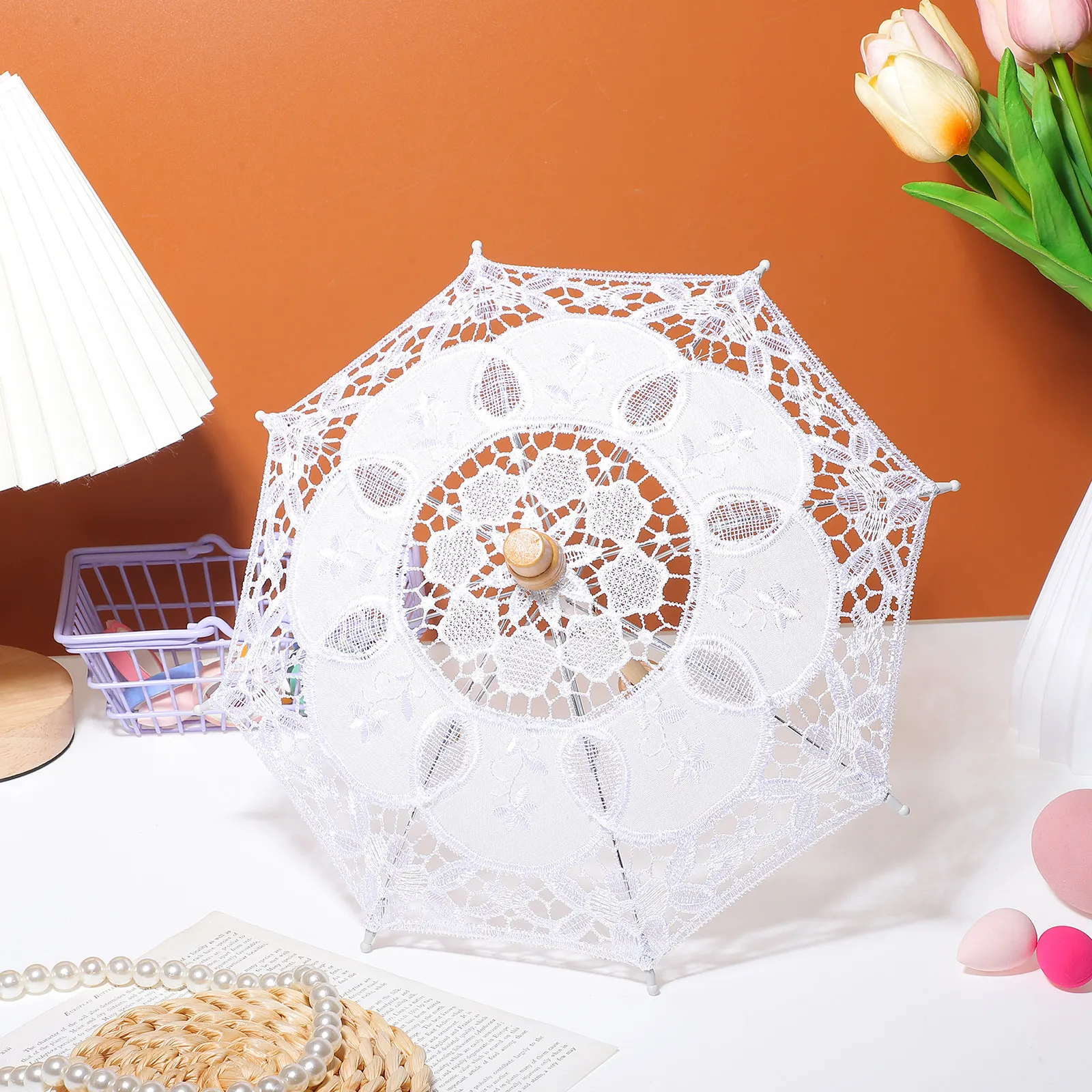 

Premium Cotton Wedding Umbrella Lace Parasol with Elegant Embroidery for Bridal Photos Tea Party Costume Prop White Bride