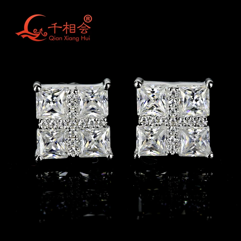 

925 Silver 7mm square D vvs Moissanite Wedding Earring studs Wedding Gifts For Women