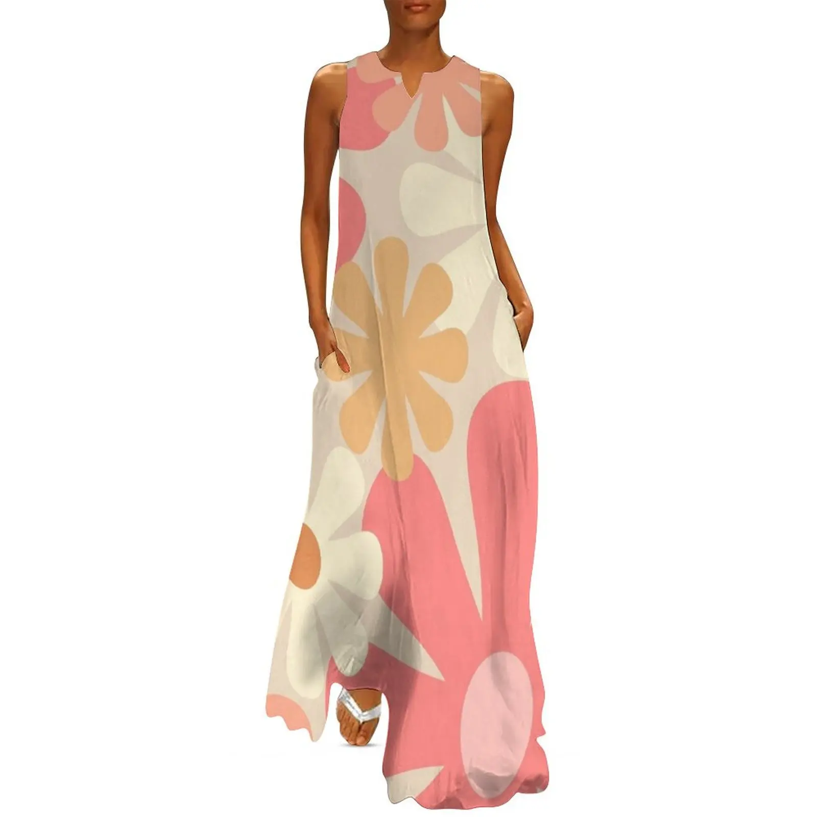 

Blush Pink Retro 60s 70s Flowers - Vintage Style Pastel Floral Pattern Long Dress Women"s summer skirt Elegant gowns