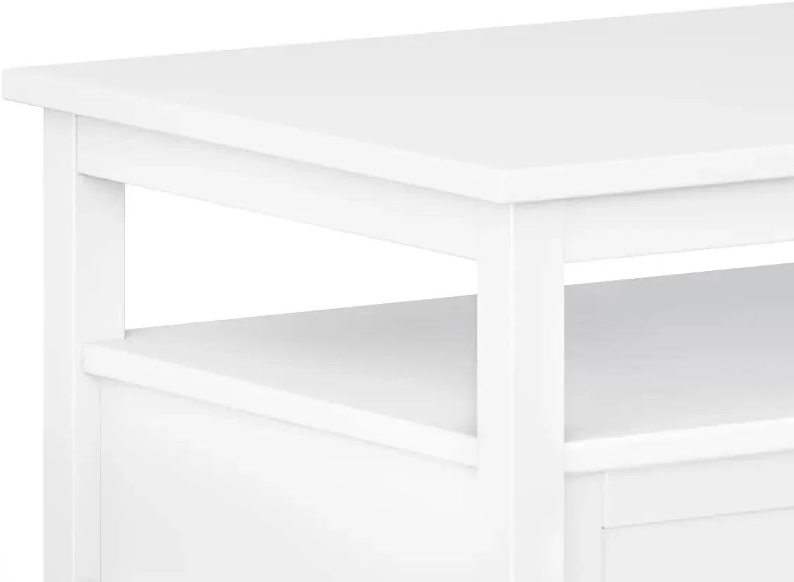 SIMPLIHOME Warm Shaker SOLID WOOD 48 inch Wide Rectangle Coffee Table in White, for the Living Room and Family Room