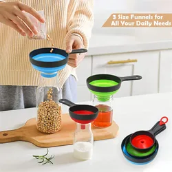 3Pcs/set Folding Telescopic Funnel Wide Mouth Oil Funnel Jam Filling Silicone Funnel Spice Large Canned Jar Funnel Kitchen Tools