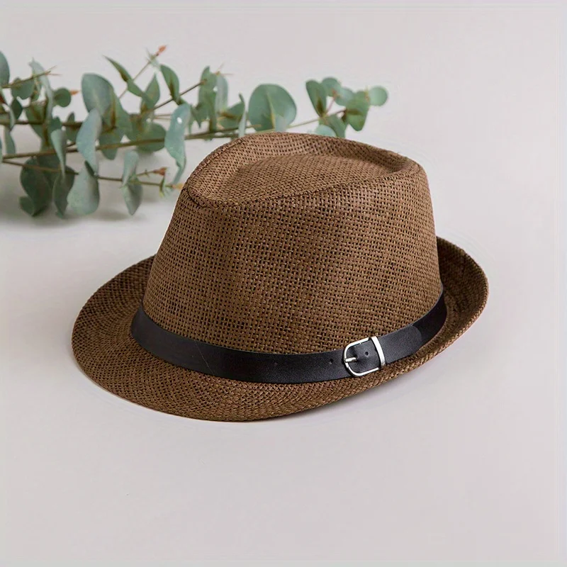 Belt Hollow Straw Hat Solid Breathable Unisex Bowler Hat Fashion Jazz Sunshade Outdoor Riding Hiking Travel Beach Fisherman Cap