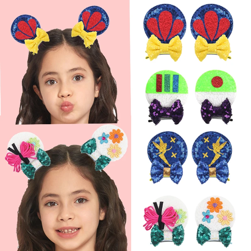 2024 Popular Mouse Ears Bow Hair Clips For Girls Theme Pack Trip Glitter Hairpins Children Festival Party DIY Hair Accessories