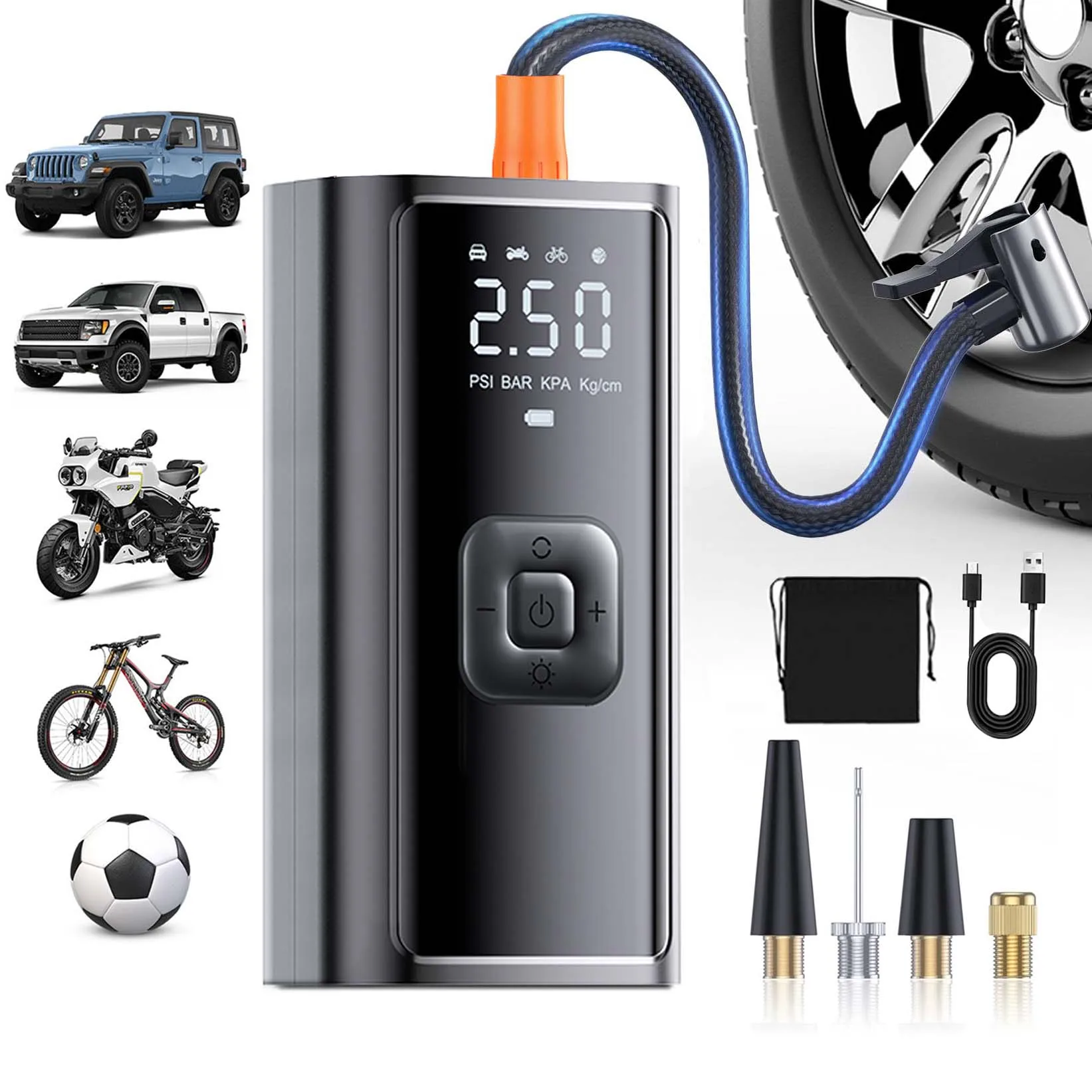 

Tire Inflator Portable Air Compressor, 150PSI Portable Air Pump for Car Tires with 25000mAh Battery, 2X Faster Inflation Electric Air Pump with Digital Pressure Gauge for Car, Bike, Motorcycle, Ball.