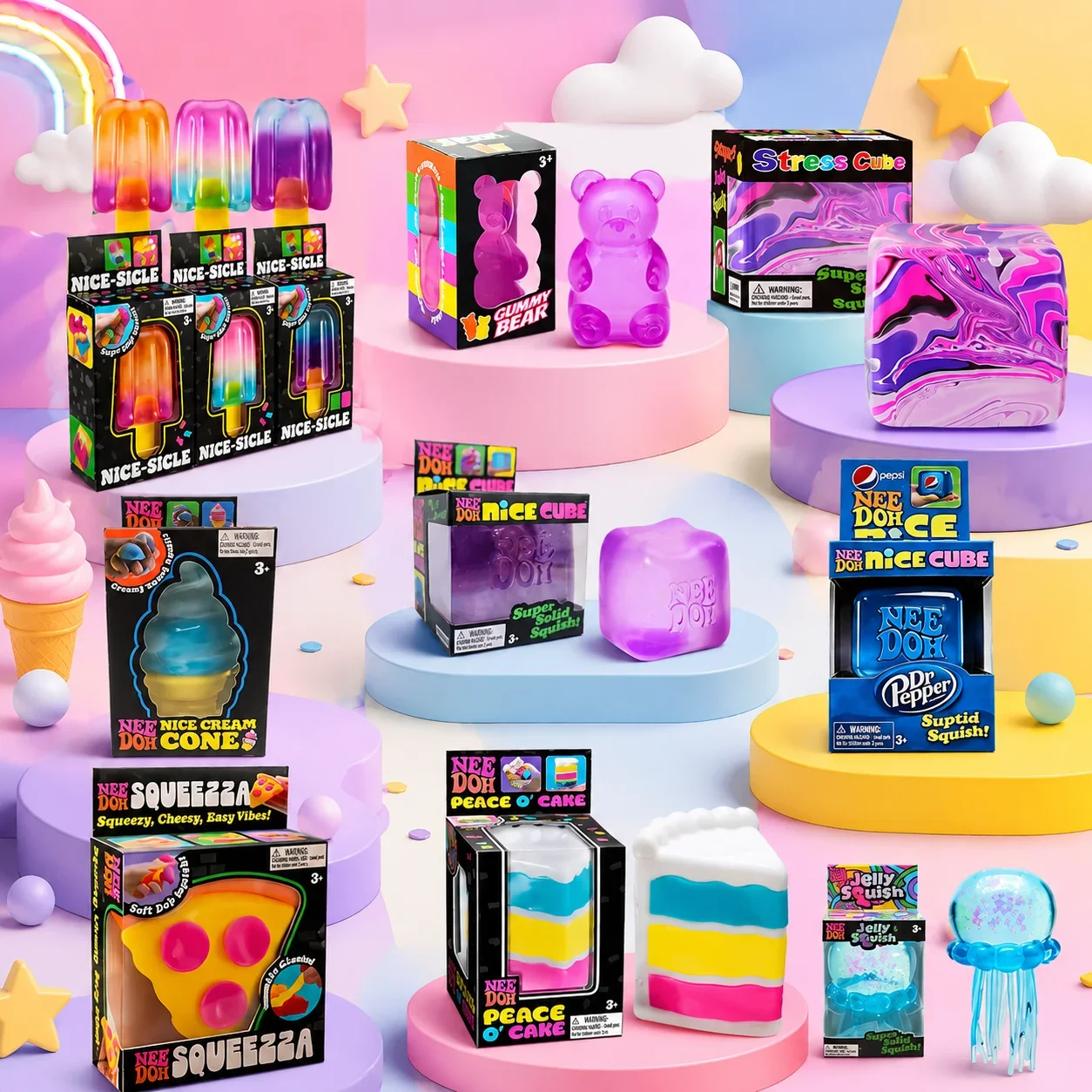 2026 Trending NEEDOH Jellyfish & Cube Squish , Soft Jelly Squeeze Stress Relief Fidget , Sensory NeeDoh for Adults Desk ADHD