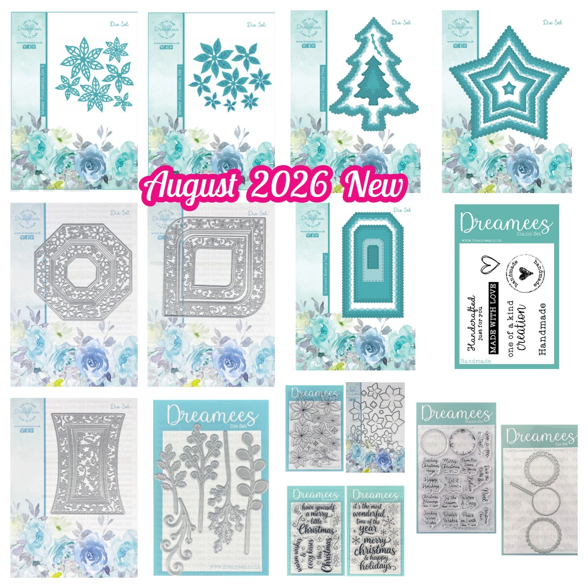 August 2026 Dreamees Weihnachtsstern mit Muschelrand-Einlage, Weihnachtsbaum, ineinander steckende Rahmenstanzer, Stempel, Feiertagsfrase, DIY-Album, Grußkarte