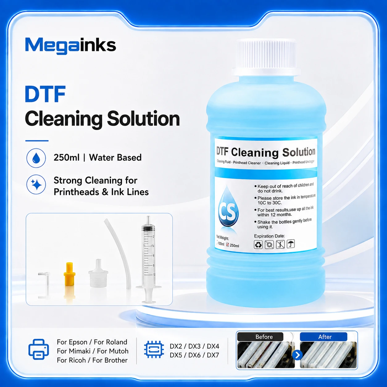 250ml DTF Ink Cleaning Liquid Strong Cleaning For Epson DX4 DX5 DX7 DX9 For Epson L1800 L805 L800 1390 I3200 DTF Ink Cleaning