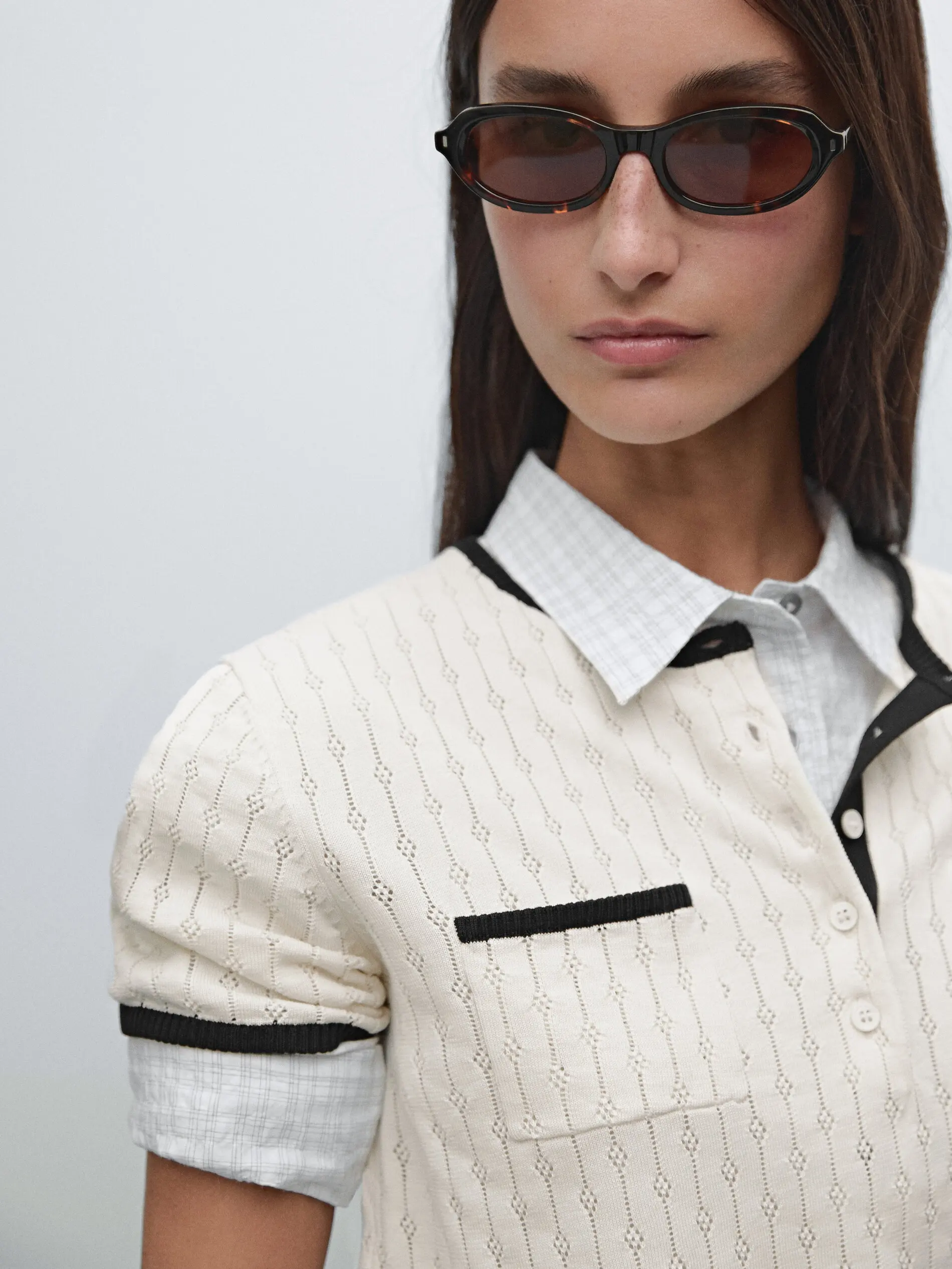 

Ethereal MD 2025 massidutti autumn new style of Women's casual beige hollow woven round neck short-sleeved sweater