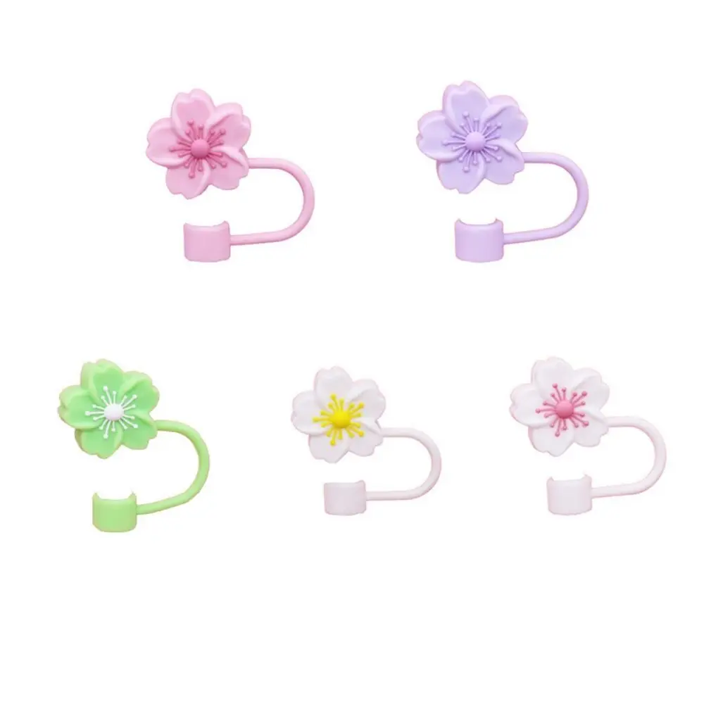 1/5PCS Silicone Straw Cover Cap Dust-Proof Begonia Flower Straw Tip Covers Reusable 10mm 0.4in Straw Tips Lids for Stanley Cup