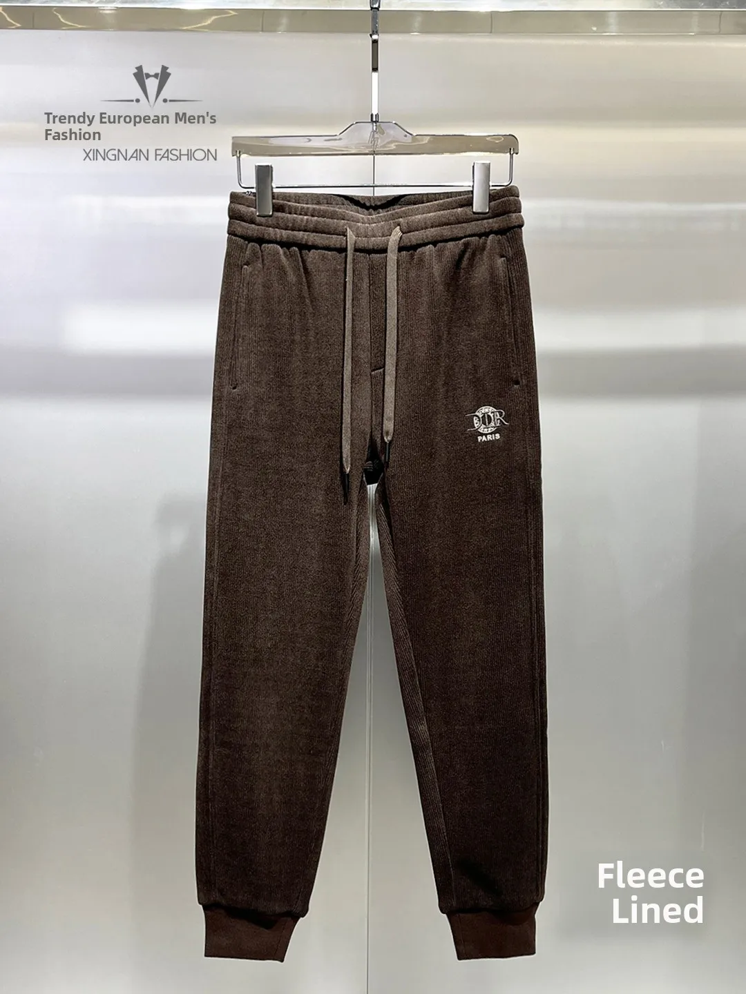 

Зимние утепленные мужские повседневные брюки 2025 года с эластичным поясом, спортивные теплые уютные брюки с манжетами для мужчин