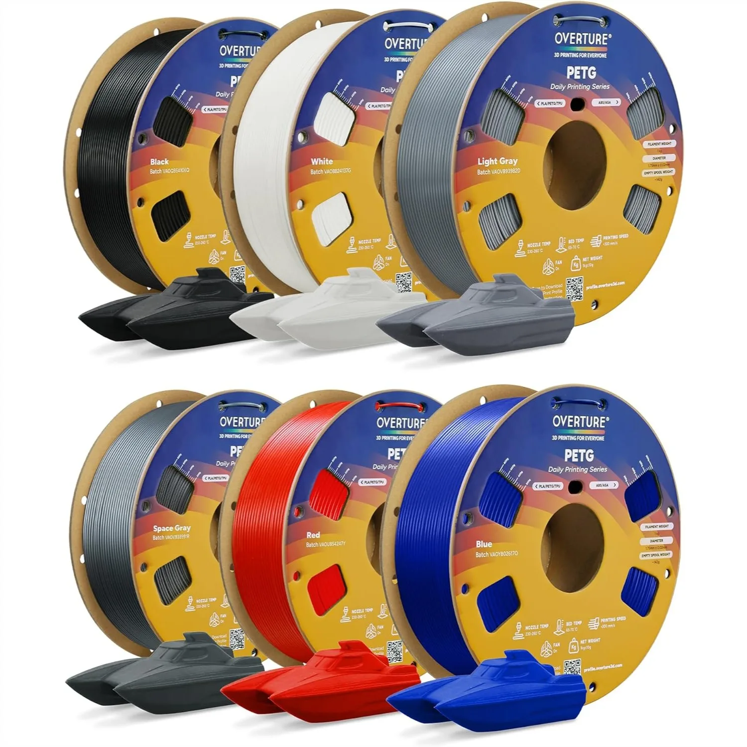 

PETG Filament 1.75mm Bundle 6kg, High Speed 3D Printer Filament, Neatly Wound & Clog-Free, 6 Pack 1kg(2.2lbs), Accuracy +/