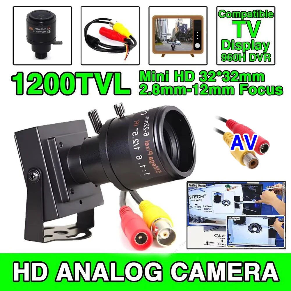 

Analog CCTV Camera Zoom 2.8mm-12mm Manual Focus Compatible TV Super Small 1200TVL HD Mini CVBS Metal Video For Home Car Overtake