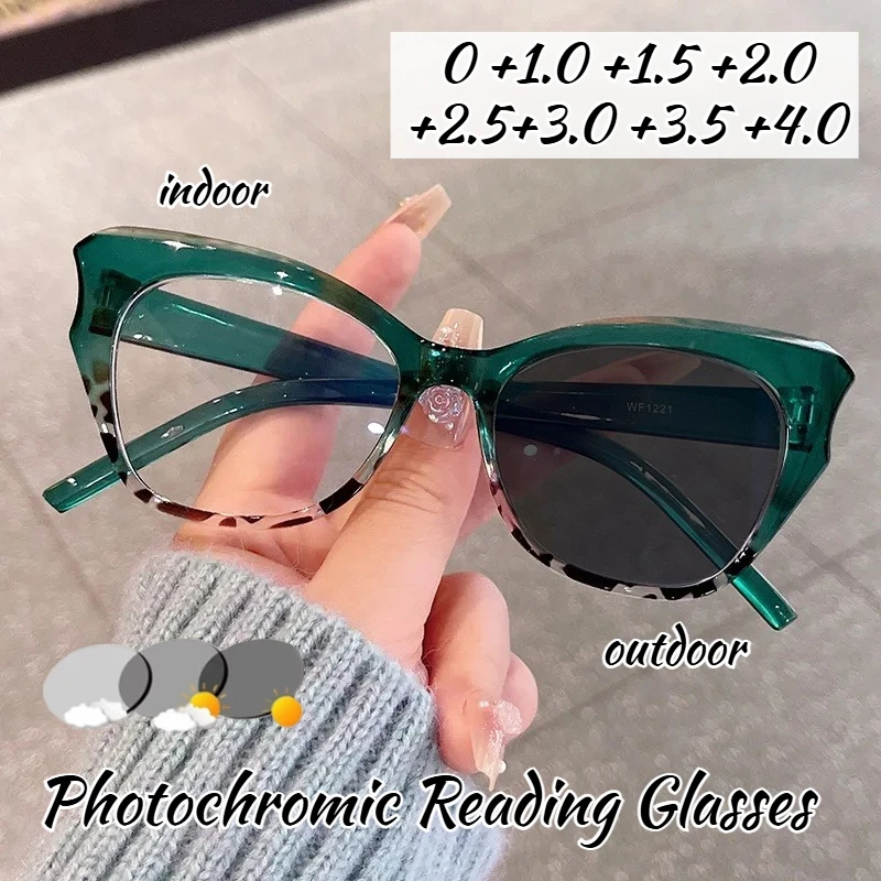 

New Retro Photochromic Reading Glasses Neutral Fashionable High-Definition Cat-Eye Blue Light Protection Hyperopia Glasses +4.0