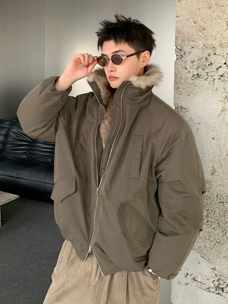 

Thiened Fce Lined Flng Jaet Men's Winter Warm Cotton Coat with Fur Collar Casual Cleanfit Sle Long Sve Zipper C...