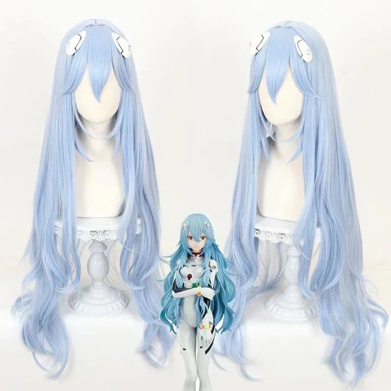 Anime Neon Genesis Evangelion Role Cos Wig Ayanami Rei Cosplay Headgear Comic Exhibition Clothing Match Colorful Long Curly Hair