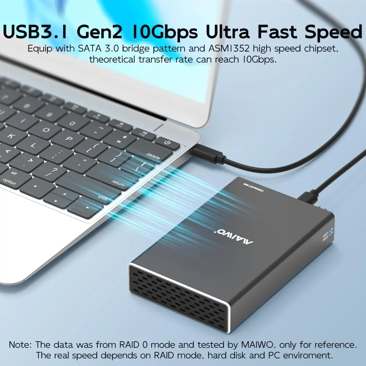MAIWO Mobile Hard Disk Box RAID Disk Array Dual Bay 2.5'' Solid-state Mechanical Serial Port External Box with Protective Cover