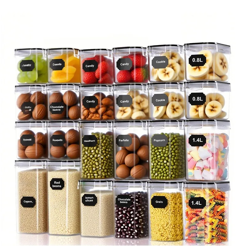 

Набор из 24 прозрачных контейнеров для хранения продуктов с герметичными крышками, влагонепроницаемые банки для хранения продуктов