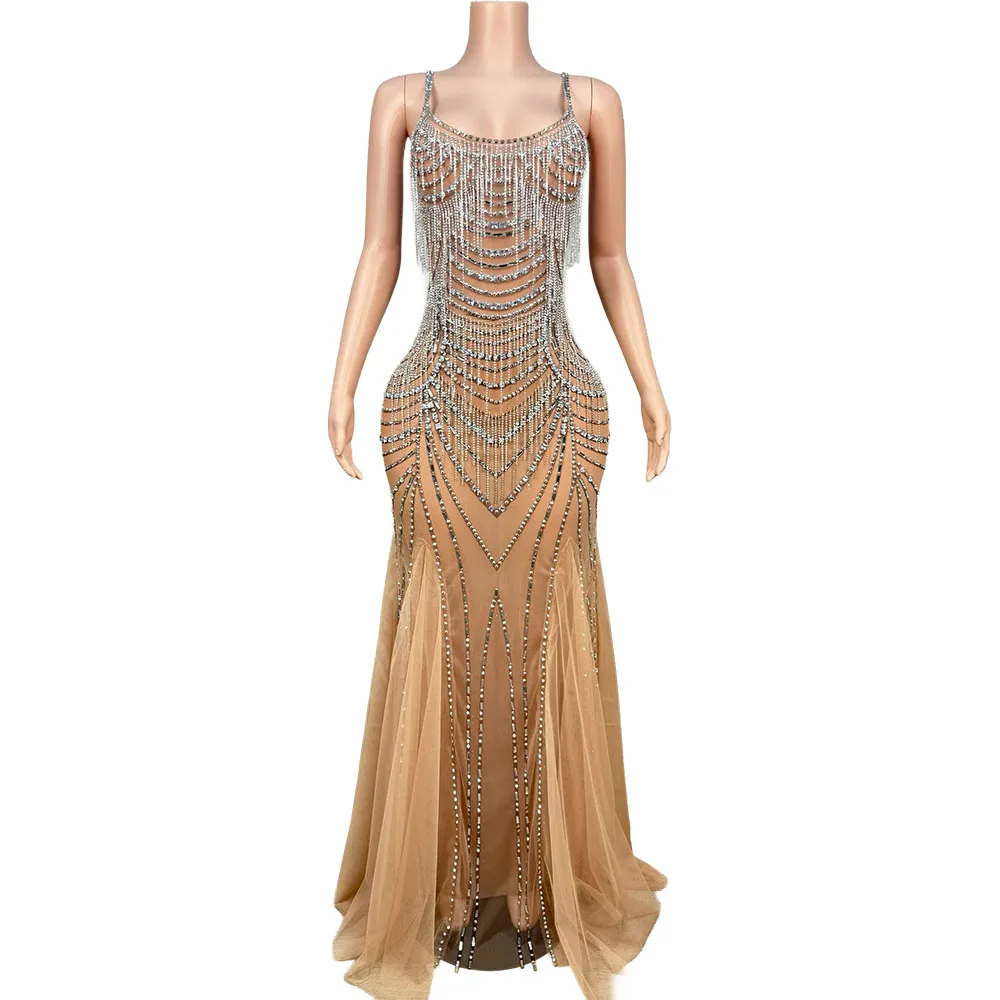 Luxuriöses Funkelndes Kristall-Hochzeitskleid mit Quasten, Sexy Ärmelloses Trägerloses Abendkleid für Geburtstagsfeiern und Fotoshootings