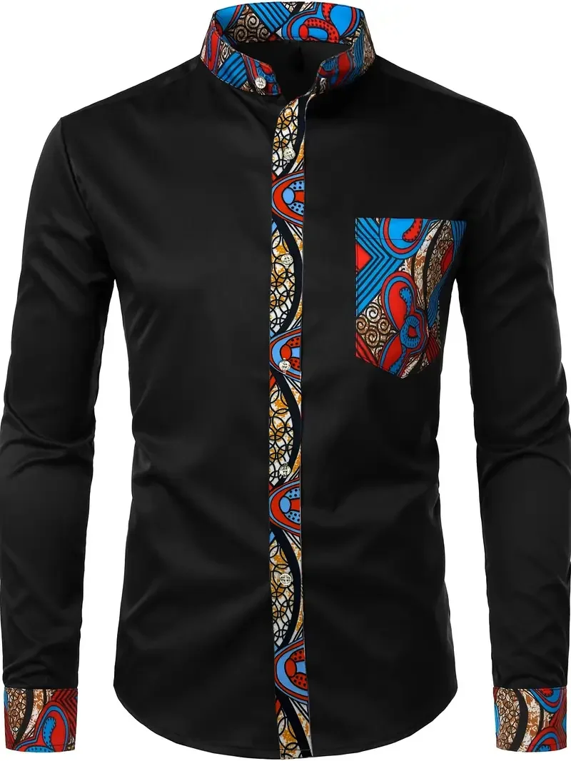 Fashionable 3D printed men's polka dot long sleeved slim fit shirt with lapel buttons and comfortable casual top