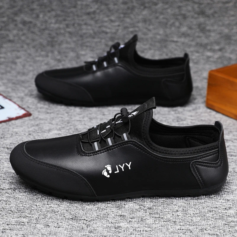 

High-end Men's Shoes Leather 2025 Spring and Autumn Trend Soft Leather Soft Sole Sock Mouth Large Size Casual Bean Leather Shoes