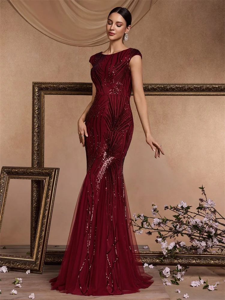 XUIBOL abito da ballo di lusso con paillettes donna 2023 elegante abito da Cocktail senza maniche aderente con sirena rossa da sera