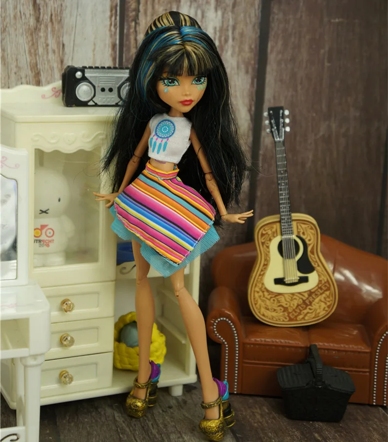 1/6 magro monstro boneca diy vestir roupas coloridas dança boneca vestido casaco camiseta com decorações coloridas para jogar criativo
