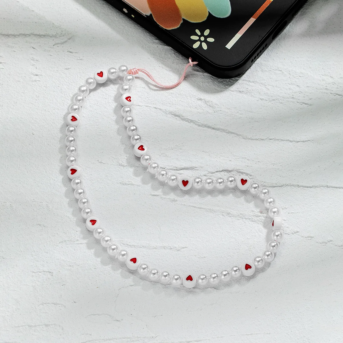 Sweet and Simple Red Love Imitation Pearl Mobile Phone Chain Women Fashion Classic Practical Rope Chain Accessories Jewelry Gift