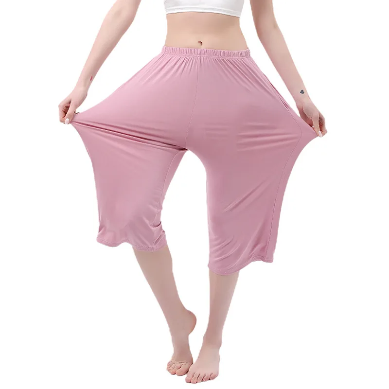 

Women's Sleep Bottoms Summer Comfortable Loose Soft Elastic High-Waisted Plus Size 7XL Thin 7-Point Lounge Pants