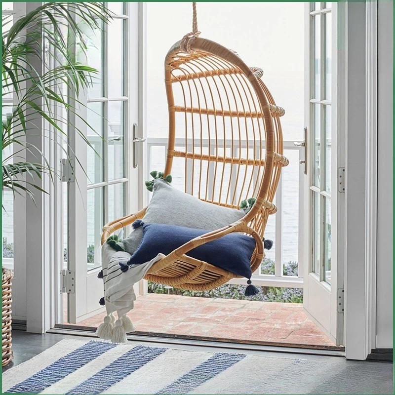 Leisure Resort Wind True Rattan Hanging Chair Lazy Balcony Bedroom Rattan Chair Rocking Chair Living Room Birdcage