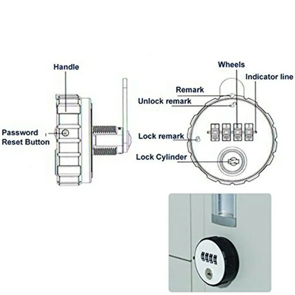 Combination Cabinet Cam Lock 4 Digital Round Padlock with Key Drawer Door Gym School Locker with Key Reset Security