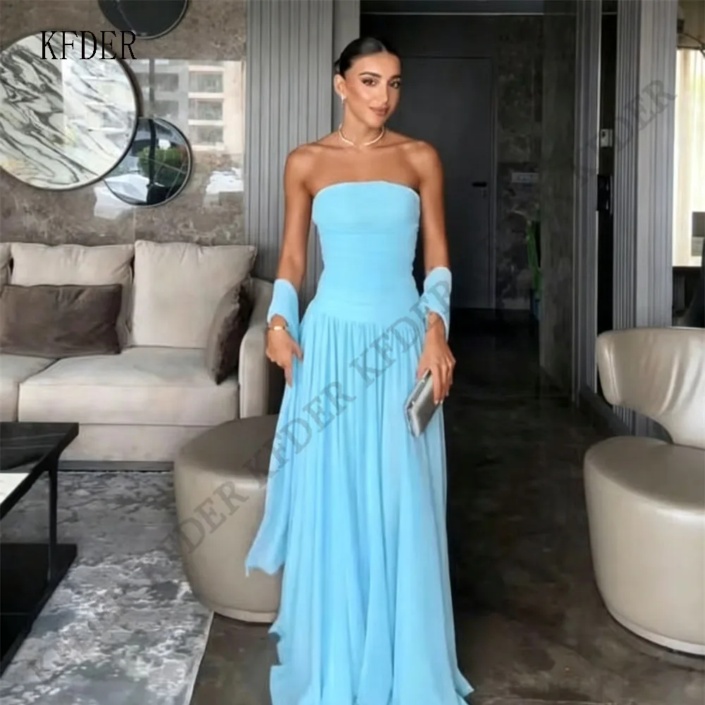 Elegant Sky Blue Evening Dresses for  Party Wedding Custom Made Luxurious Engagement Dress With Scarf Popular Dress