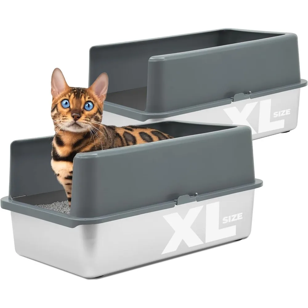 

Stainless Steel Cat Litter Box with Enclosed Sides for Odor Control, Durable, Easy Clean Design, Applicable for Large Cats