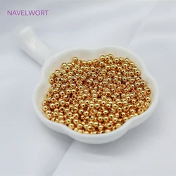 18K Real Gold Plated Smooth Loose Beads Round Spacer Beads For Jewelry Making,For Making Bracelets DIY Accessories Wholesale