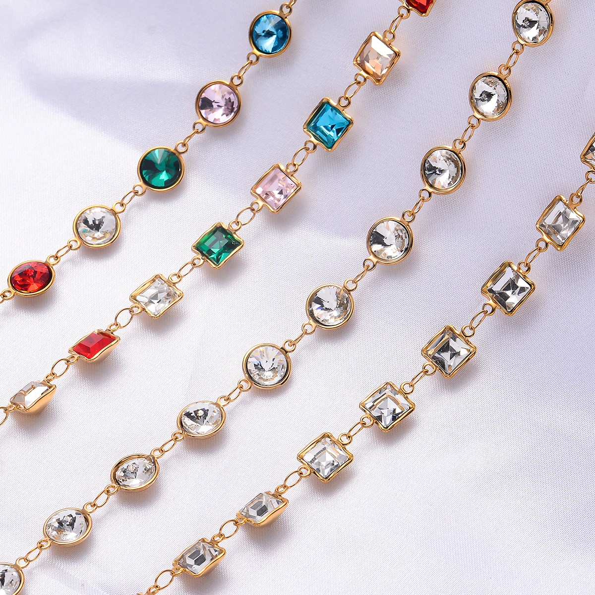 

Оптовая продажа, 1 метр, PVD кристаллическая цепочка, кристалл, сердце любви, прямоугольник, круглая квадратная форма, браслет «сделай сам», ожерелье, изготовление оптовой цепи