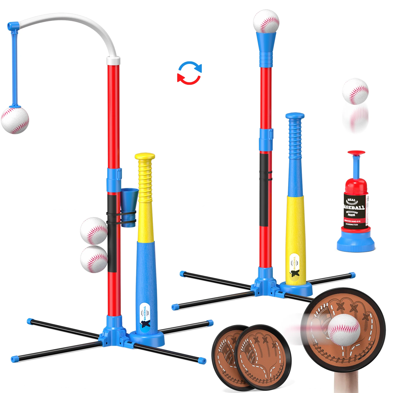 4in1 Tball Set for Toddlers 3-5 with Auto Pitching Machine and Catch Ball Set Indoor Outdoor Sport Toys Christmas Birthday Gifts