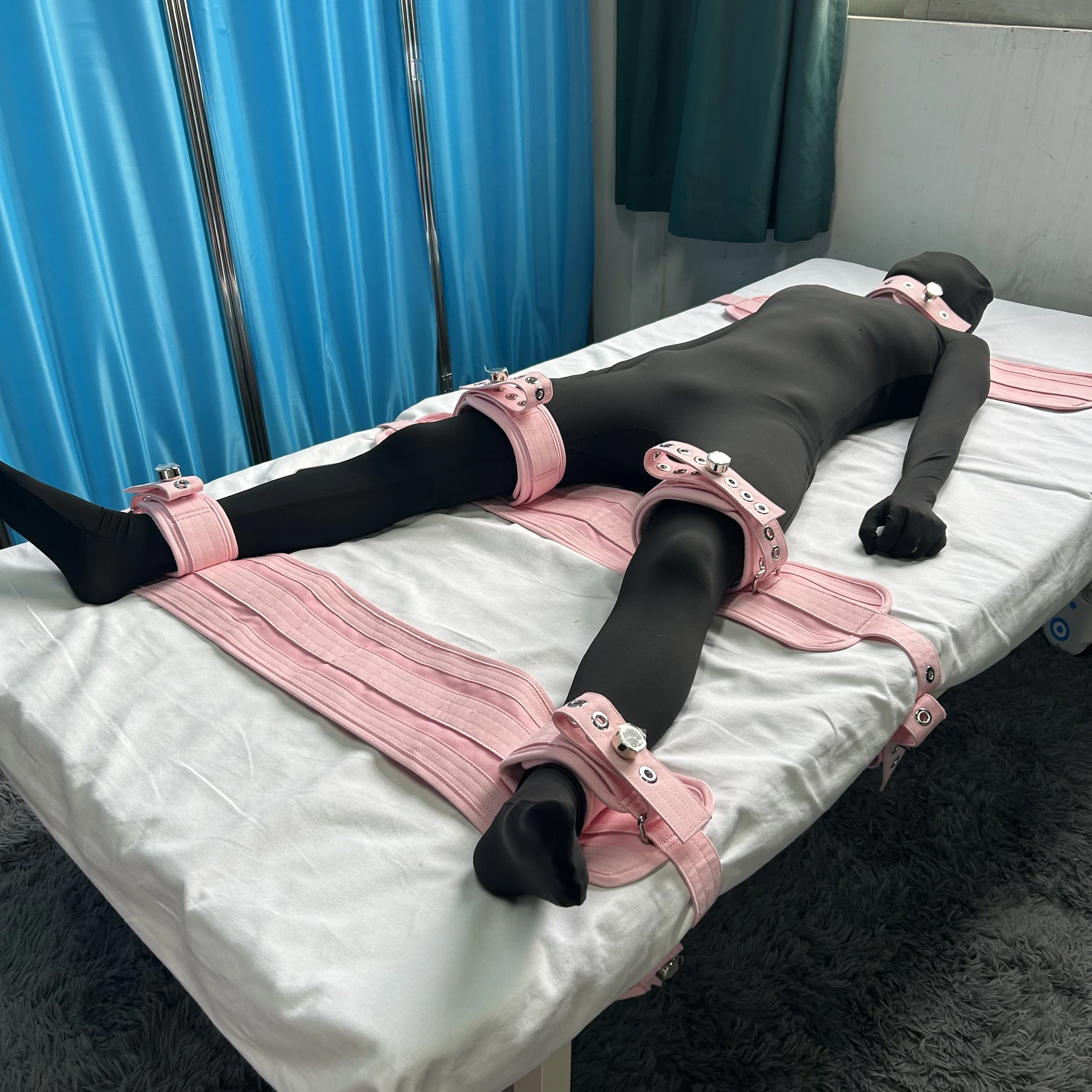 Picture 7: Professional 5-Point Medical Restraint Set for Agitated Patients | Head, Thigh, Ankle Locking Straps with Magnetic Locks Pink