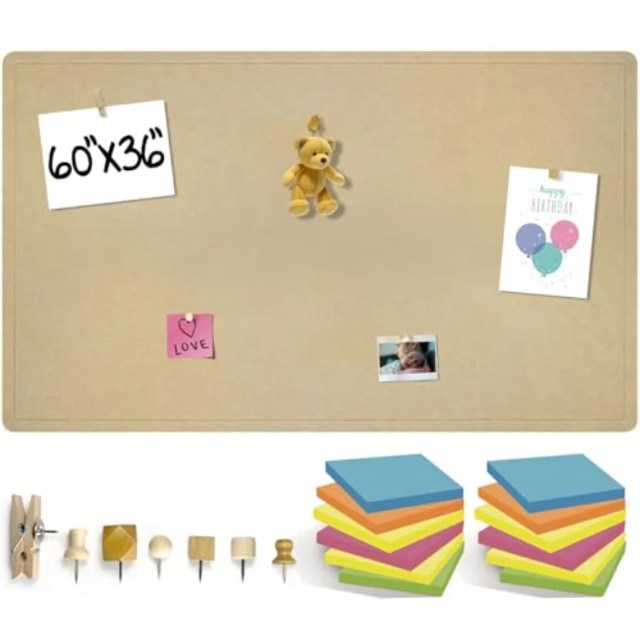 

Большая доска для заметок - Складная фетровая доска для объявлений на стену, альтернатива пробковой доске, с 114 деревянными кнопками и 12 блоками для заметок Vision