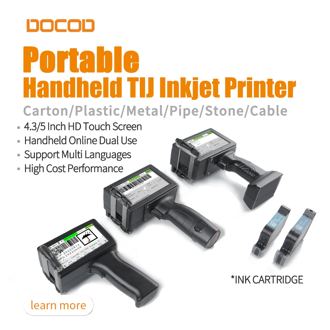 DOCOD G50 Portable Inkjet Printer Ergonomic Handle Real Time Cost Calculation Date Coding Machine FreeRTOS System for Industrial
