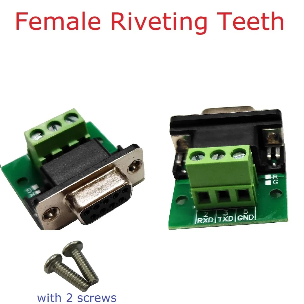 DB9 DR9 DE9 Female Male Adapter to 3Pin in Signals Terminal Breakout Board Riveting Teeth Sleeve Nut for RS232 RS422 RS485